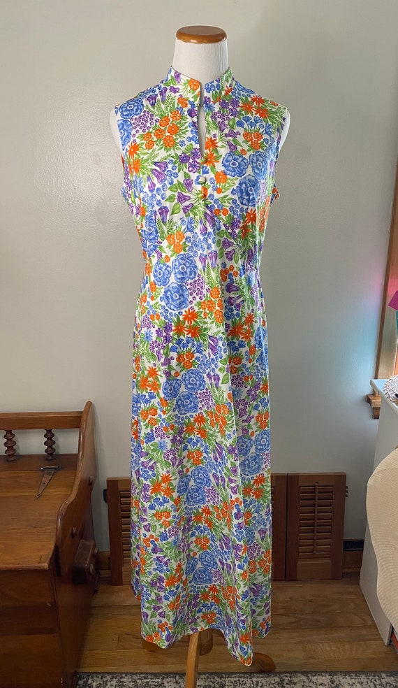 Vintage Spring/Summer Maxi Dress, Floral Polyester