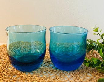 Vintage  Laser Blue Rocks Glasses/Juice Glasses, Set of Two