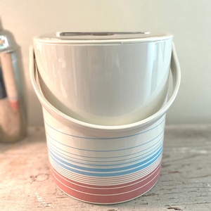 Vintage Ice Bucket by Phoenix, Mauve and Blue Stripes, with Original Tongs
