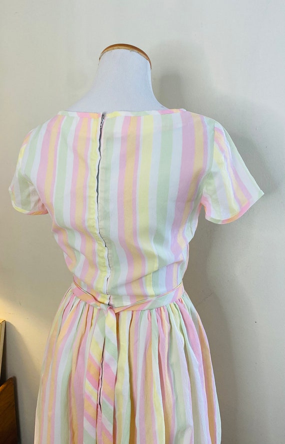 Vintage Party Dress, Striped Pastel, Handmade - image 7