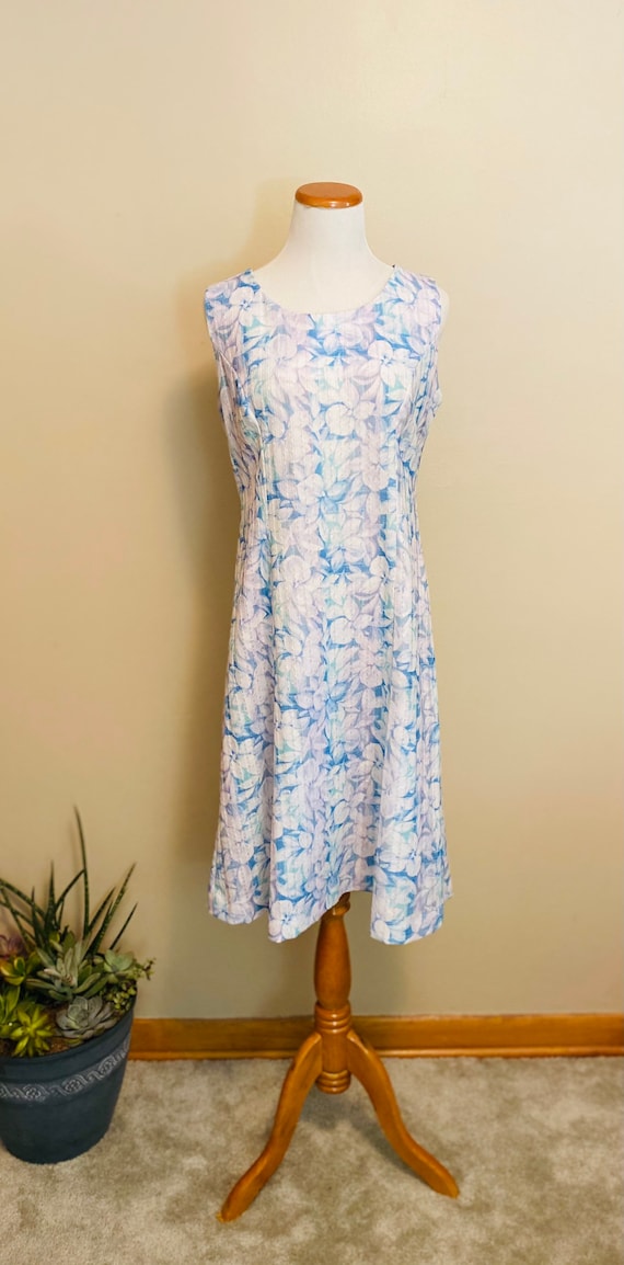 Vintage Shift Dress, Watercolor Shades of Blue and