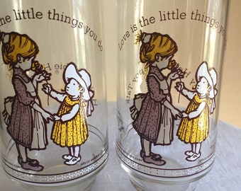 Vintage Holly Hobbie Glasses,  Happy Talk by American Greetings, Limited Edition Coca Cola Glasses, "Love is the Little Things You Do".  Two