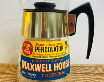 Vintage Maxwell House  Coffee Carafe, Promotional Advertising Percolator, 6 Cup