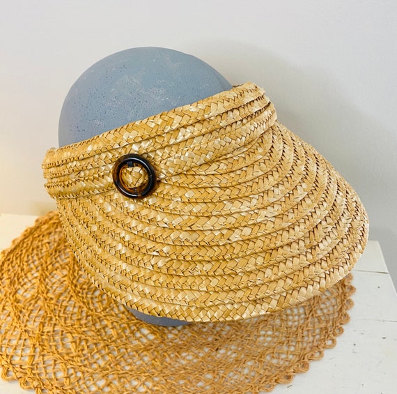 Vintage Sun Visor, 60s Straw Beach Hat, Festival … - image 6