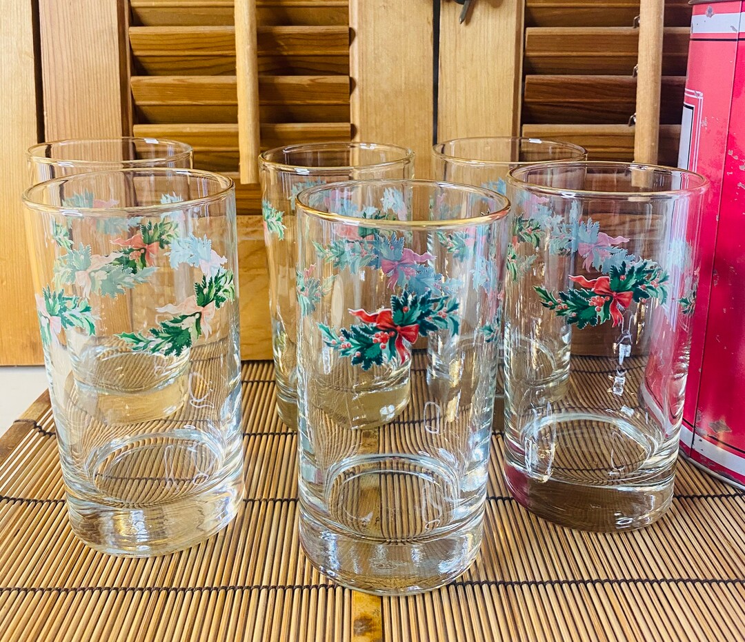 Vintage Christmas Drinking Glasses, Set of Six, Christmas Highball ...