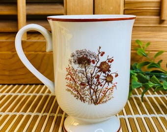 Vintage Pedestal Mug, Fancy Floral, Botanical Design