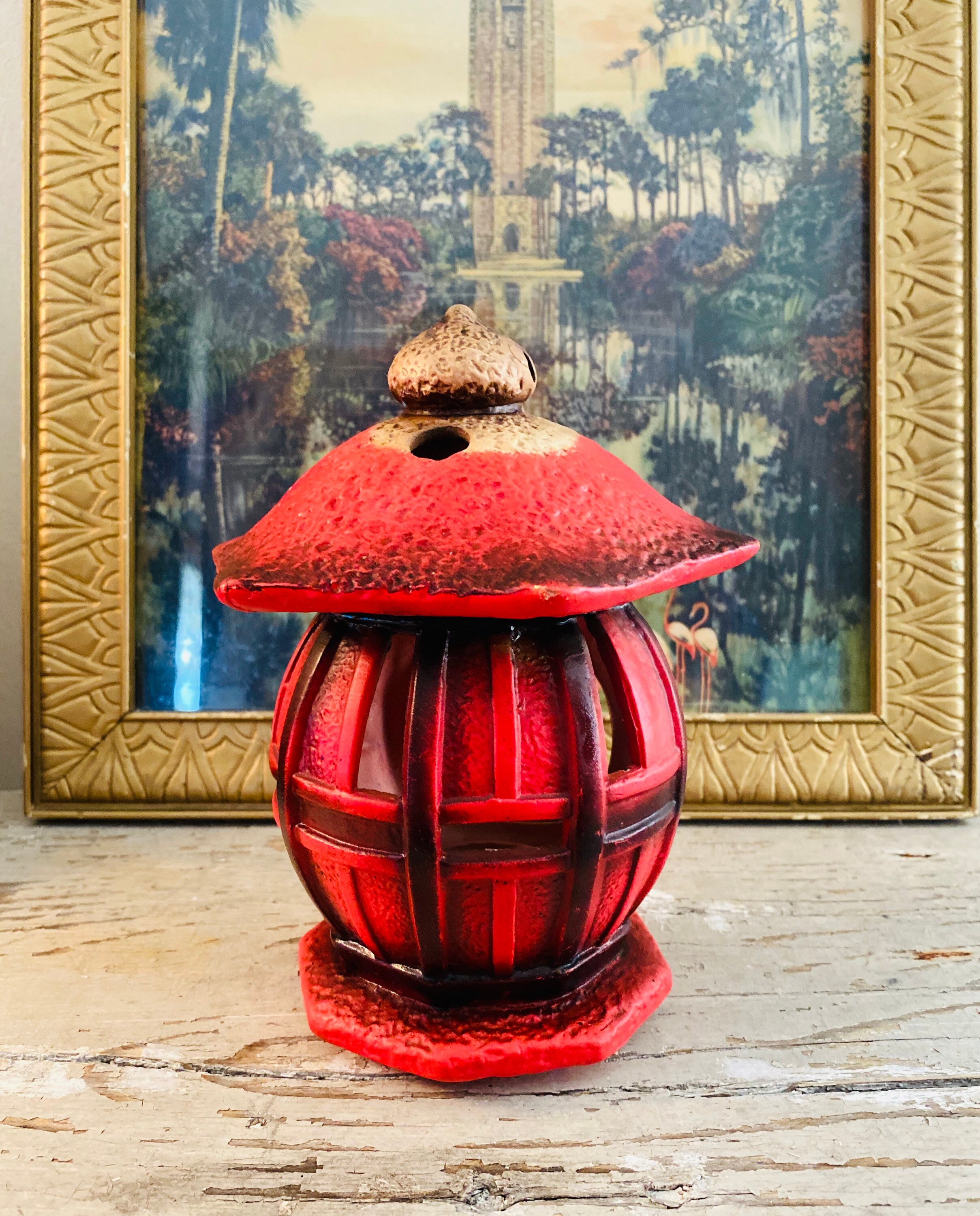 Vintage Ceramic Red Lantern Candle Holder Etsy
