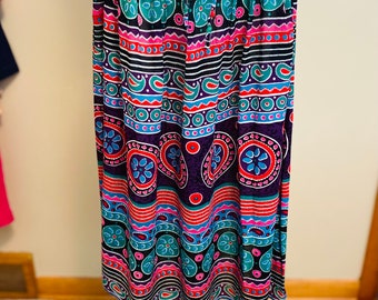 Vintage Hippie Boho Skirt, Multicolored Paisley or Batik Print, Made in India