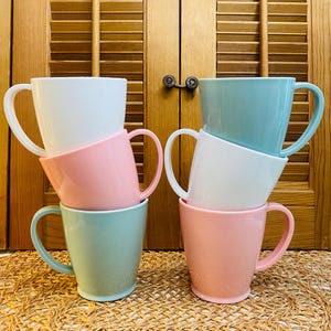 Vintage Melamine/Plastic Cups, Pastel Colors, Set of Six