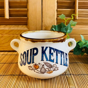 Vintage Soup Mug, “Soup Kettle”, Vegetable Graphics, Ceramic,  Made in Japan