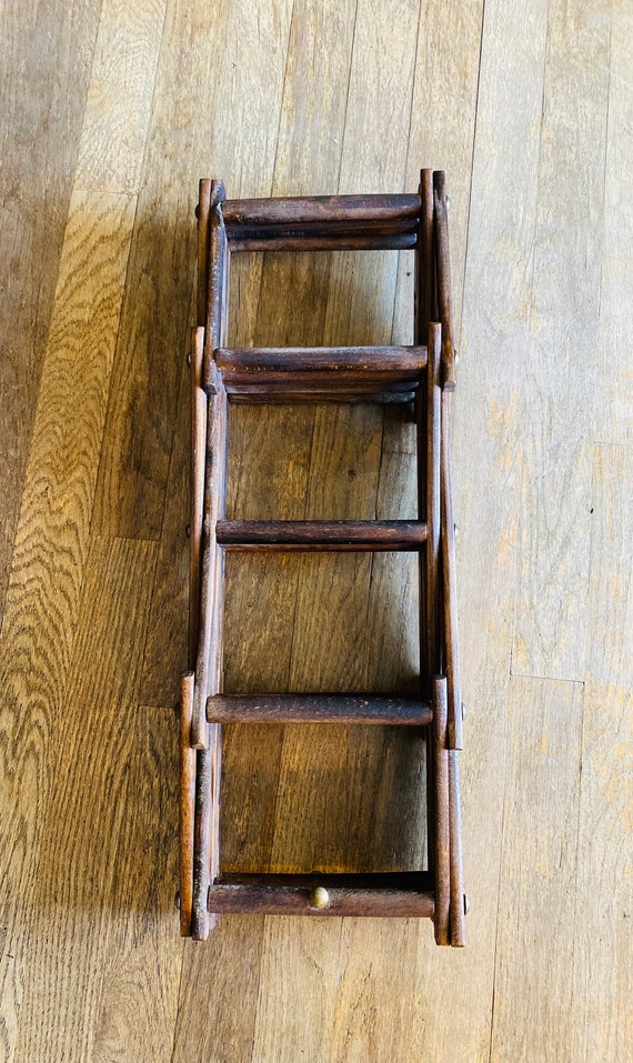 Vintage Accordion Wine Rack, Dark Brown Wood With Gold Tacks