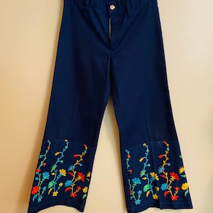 Vintage 1970s Girls Embroidered Bell Bottoms image 1