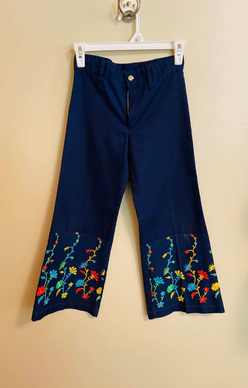 Vintage 1970s Girls Embroidered Bell Bottoms image 1