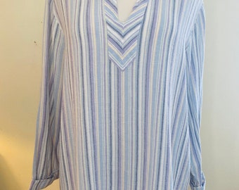 Vintage Tunic, Plus Size Striped Hippie Style Shirt,  Made in India