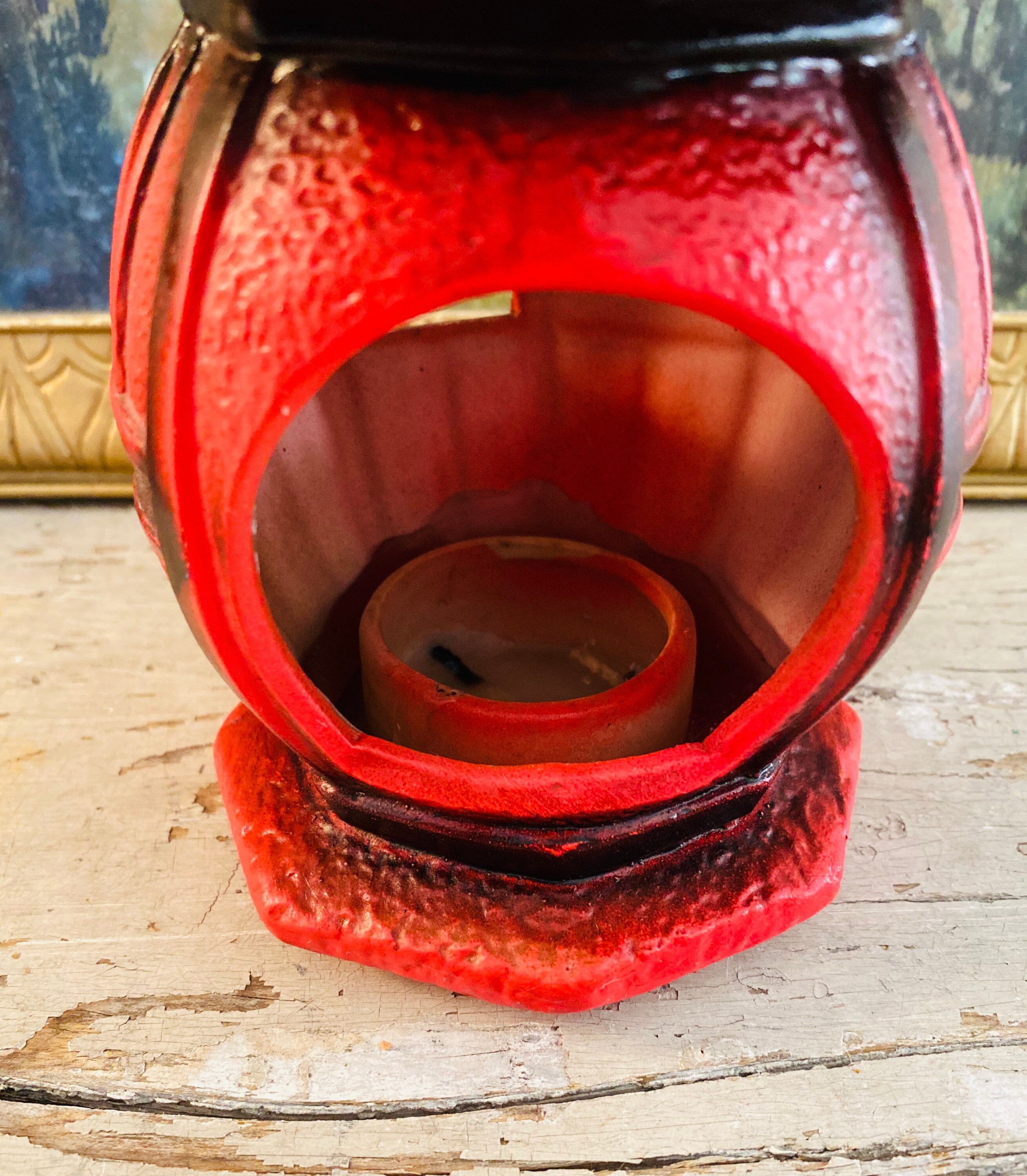 Vintage Ceramic Red Lantern Candle Holder Etsy