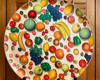 Vintage Paper Mache Serving Tray, Colorful Fruit and Vegetable Graphics, Made in Japan