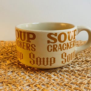 Vintage Soup Mug, “Soup and Crackers”, Stoneware,  Made in Japan