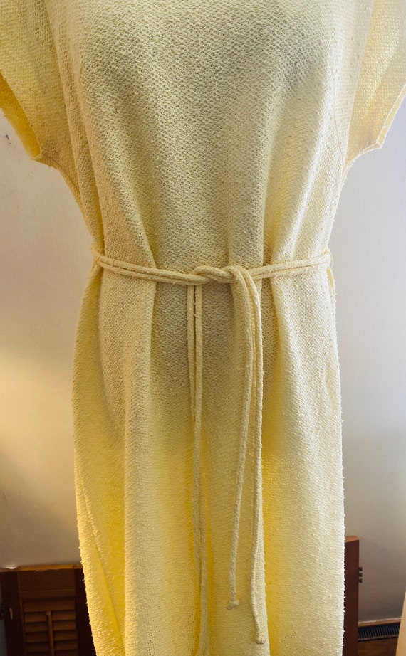 Vintage Spring Dress, Yellow, Belted, Square Neck… - image 2