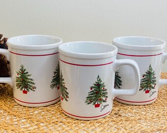 Vintage Christmas Mugs, Saltera Christmas Tree Design, Set of Three, 1980’s, Japan