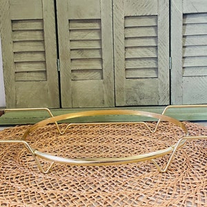 Vintage MCM Chafing Dish Holder, Warming Tray, Gold Tone Wood Handles