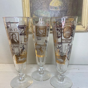 Vintage STEMMED PILSNER GLASSES Set of 7 Tall Fluted Draft Beer