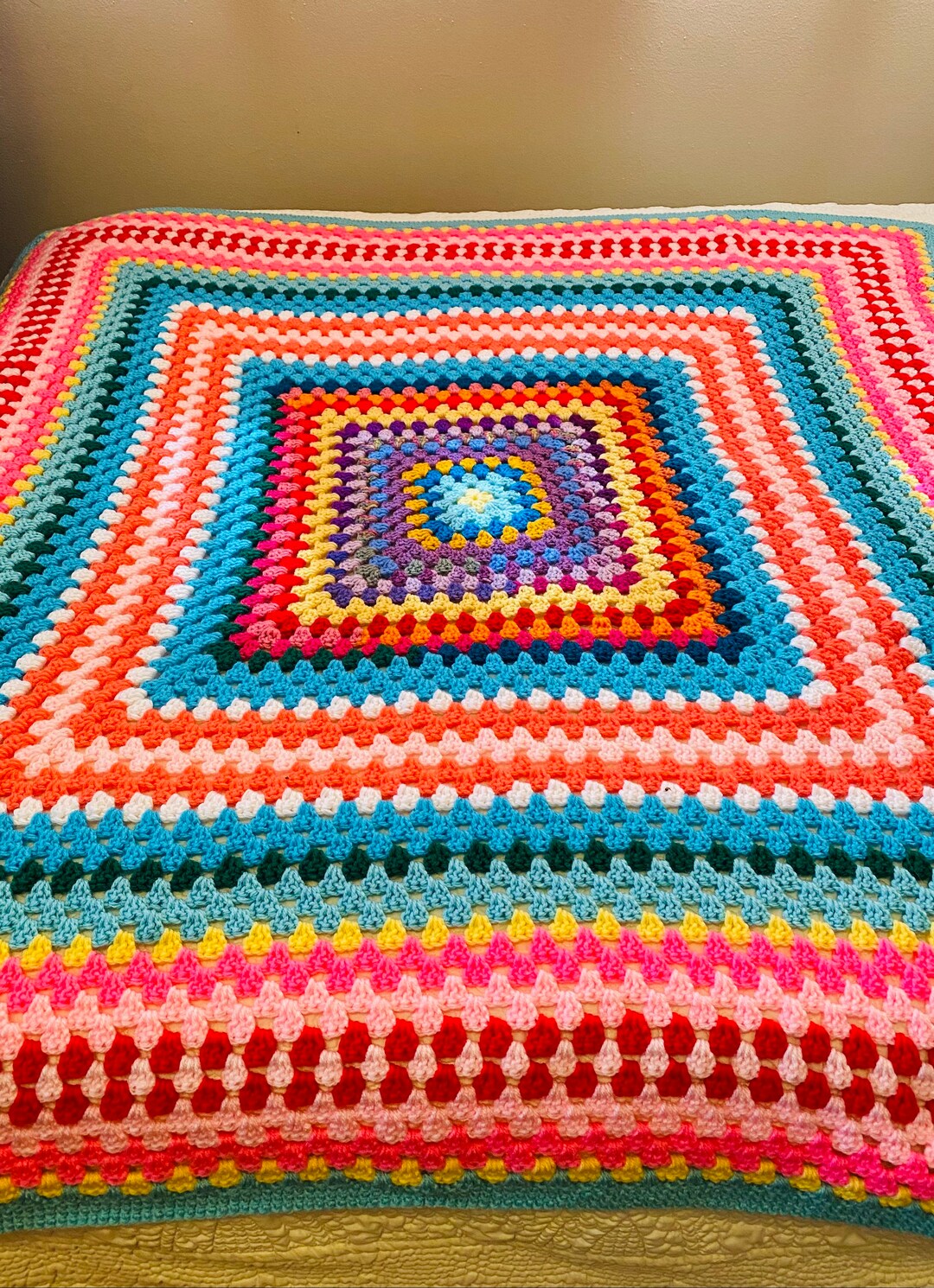 Vintage Afghan Hand Crocheted Blanket Multicolored Crochet Etsy