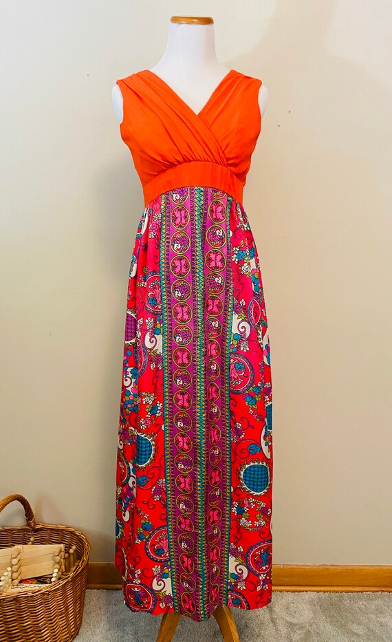 Vintage Maxi Dress, Psychedelic Jewel Tone Skirt,… - image 8