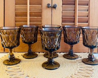 Vintage Noritake Goblets/Glasses, Perspective Brown Collection , Smoky Brown Smaller Goblets, Set of Six
