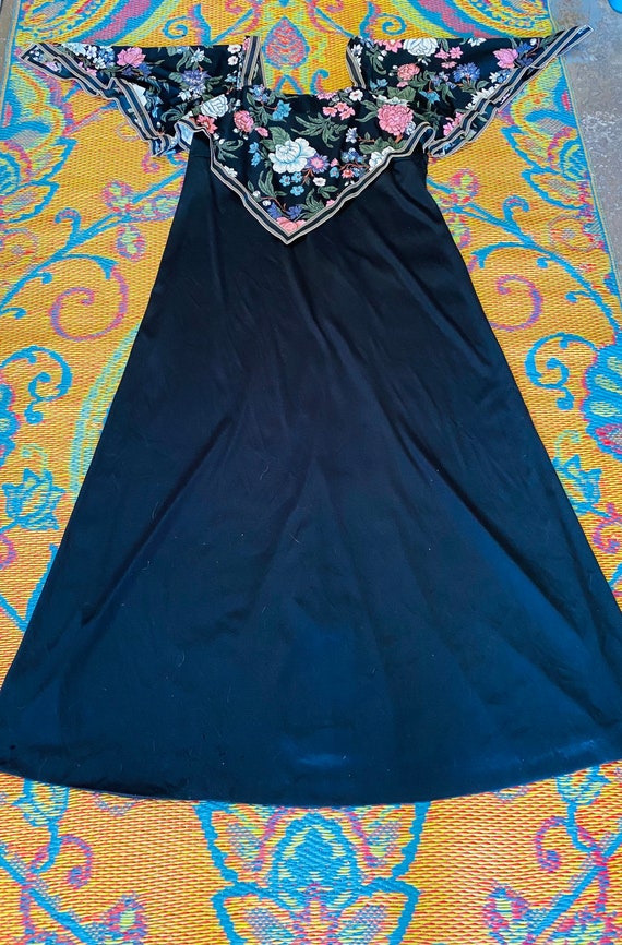 Vintage Maxi Dress with Boho Capelet/Shawl, Black… - image 6