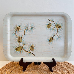 Vintage  Pine Cone Metal Serving Tray, Rustic Cabin Decor