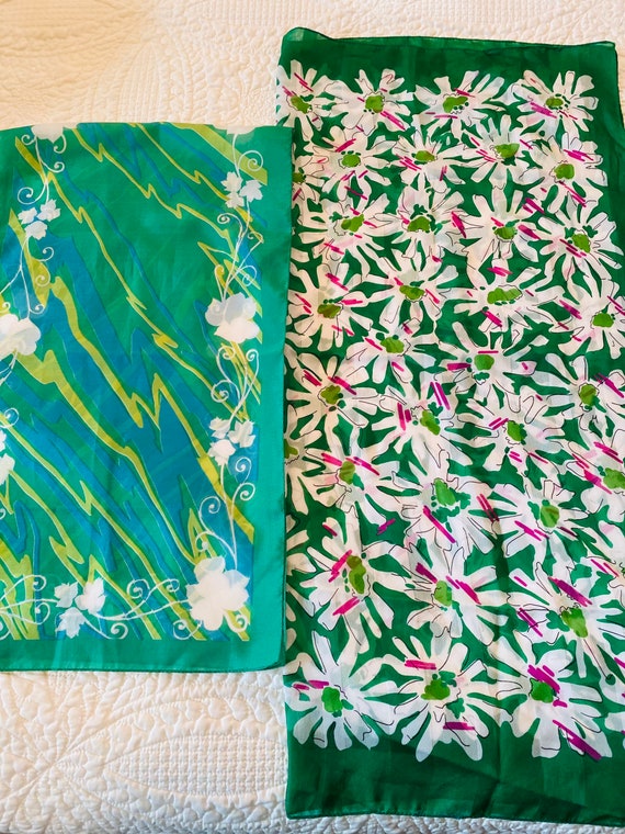 Vintage Fashion Scarves, Contrasting Green Duo, M… - image 2