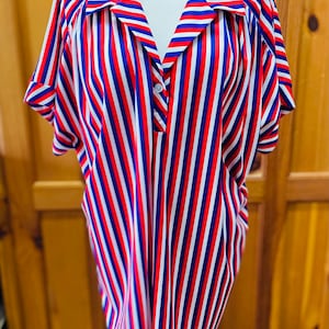 Vintage 1970’s Polyester Top, Red, White and Blue Striped