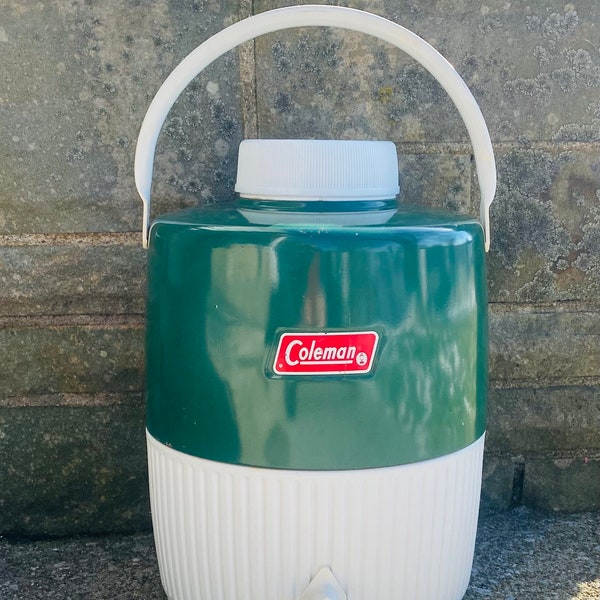 Vintage Thermos Jug, Coleman, Green and White, Retro Picnic/Camping Thermos