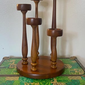 Vintage Candelabra, MCM Wood Votive Candle Holders, Solid Wood