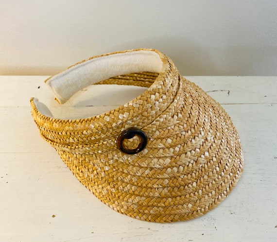 Vintage Sun Visor, 60s Straw Beach Hat, Festival … - image 5