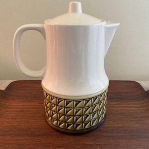 Vintage Coffee/Tea Pot, Ceramic AES, Made in Japan, Green Check Design