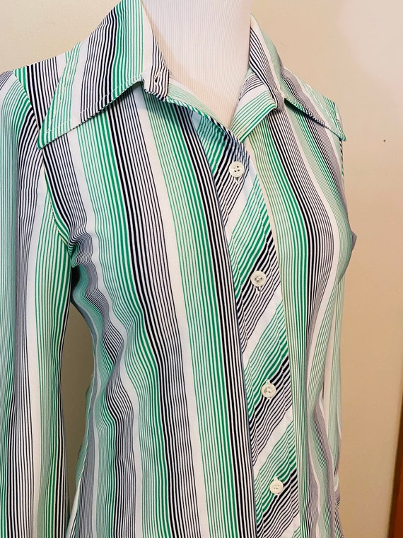 Vintage Blouse, Striped 70’s Wing Collar Women’s … - image 3