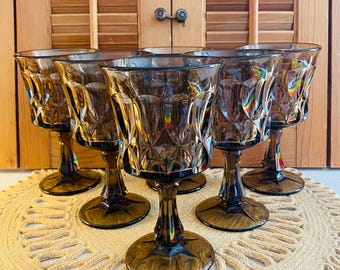Vintage Noritake Goblets/Glasses, Perspective Brown Collection , Smoky Brown Large  Goblets, Set of Six