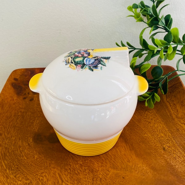 Vintage Sugar Bowl, MCM Country Kitchen Sugar Bowl/Jam Pot, Ceramic