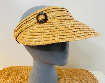 Vintage Sun Visor, 60s Straw Beach Hat, Festival Hat