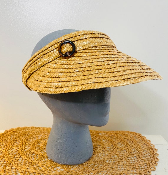 Vintage Sun Visor, 60s Straw Beach Hat, Festival … - image 1