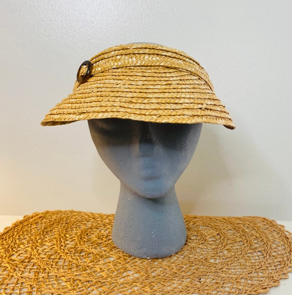 Vintage Sun Visor, 60s Straw Beach Hat, Festival … - image 2