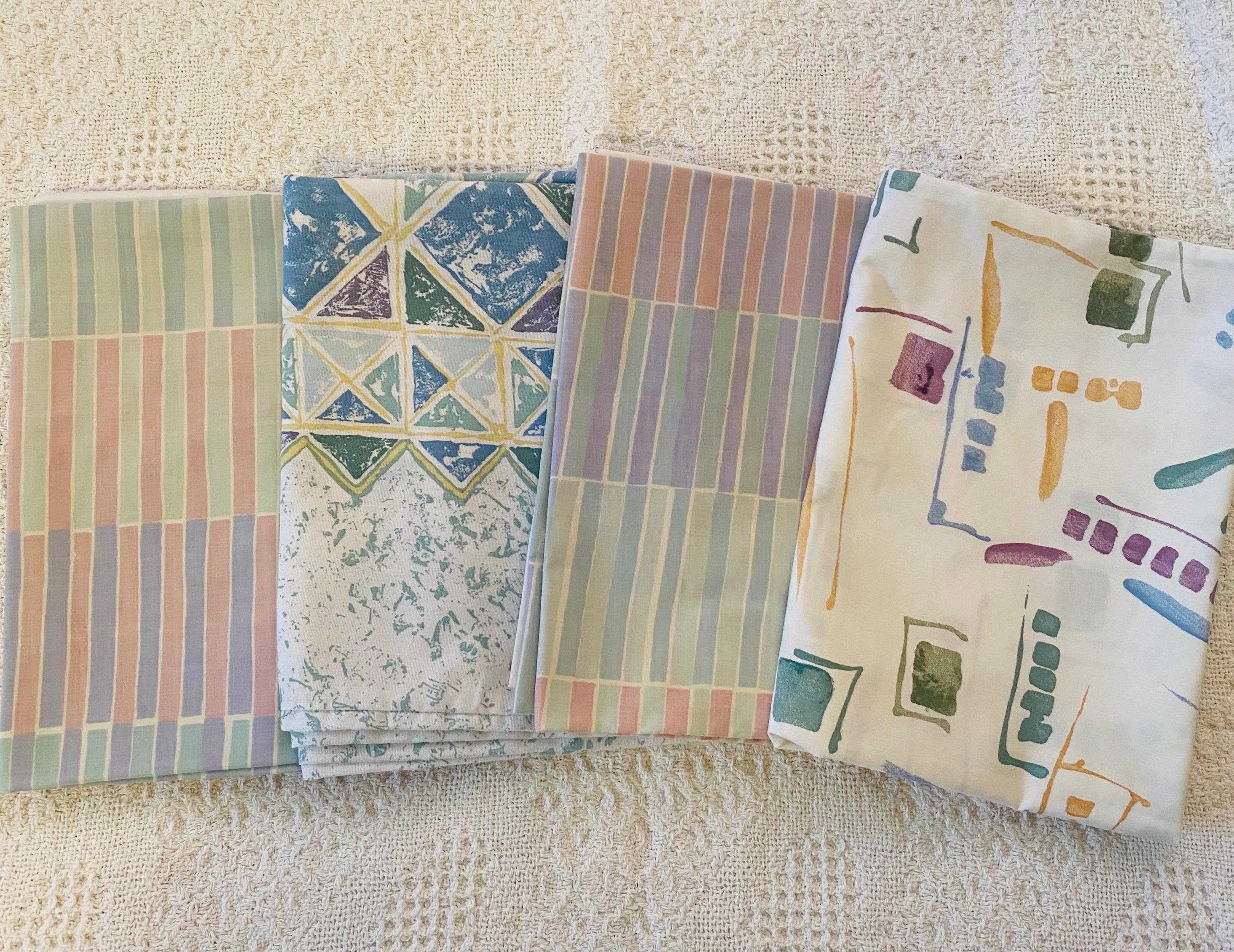 Vintage Pillow Cases, Eclectic Set of Four, 80s Geometric and Pastel