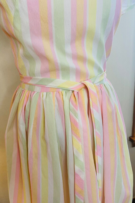 Vintage Party Dress, Striped Pastel, Handmade - image 6