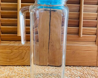 Vintage Refrigerator Jug, Frigoverre Made in Italy, Aqua Blue Lid, Glass Handle, Bormioli Rocco