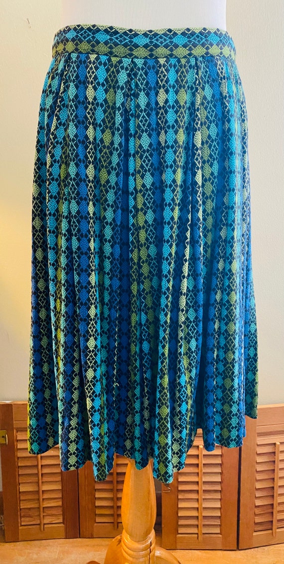 Vintage Boho Skirt, Abstract Handmade Pleated Skir