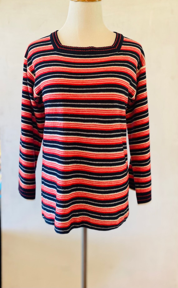 70’s Belled Sleeve Sweater, Striped, Don Kenny, Ma