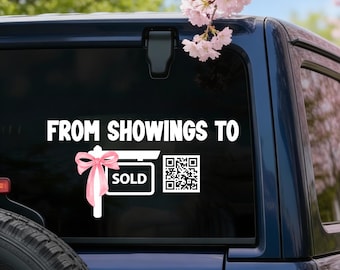 Custom QR Code Car Decal, From Showings to Sold, Realtor Vinyl Sticker, Real Estate Agent Marketing Gift, Pink Bow Window Decal for Business