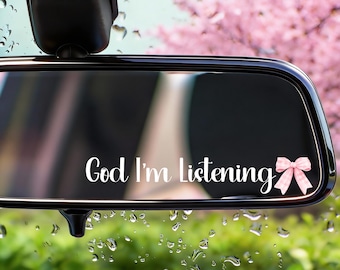 Custom Rear View Mirror Decal, God I'm Listening Sticker, Faith Car Mirror Decal, Bible Verse Christian Gift, Church Teacher Gift, Christian