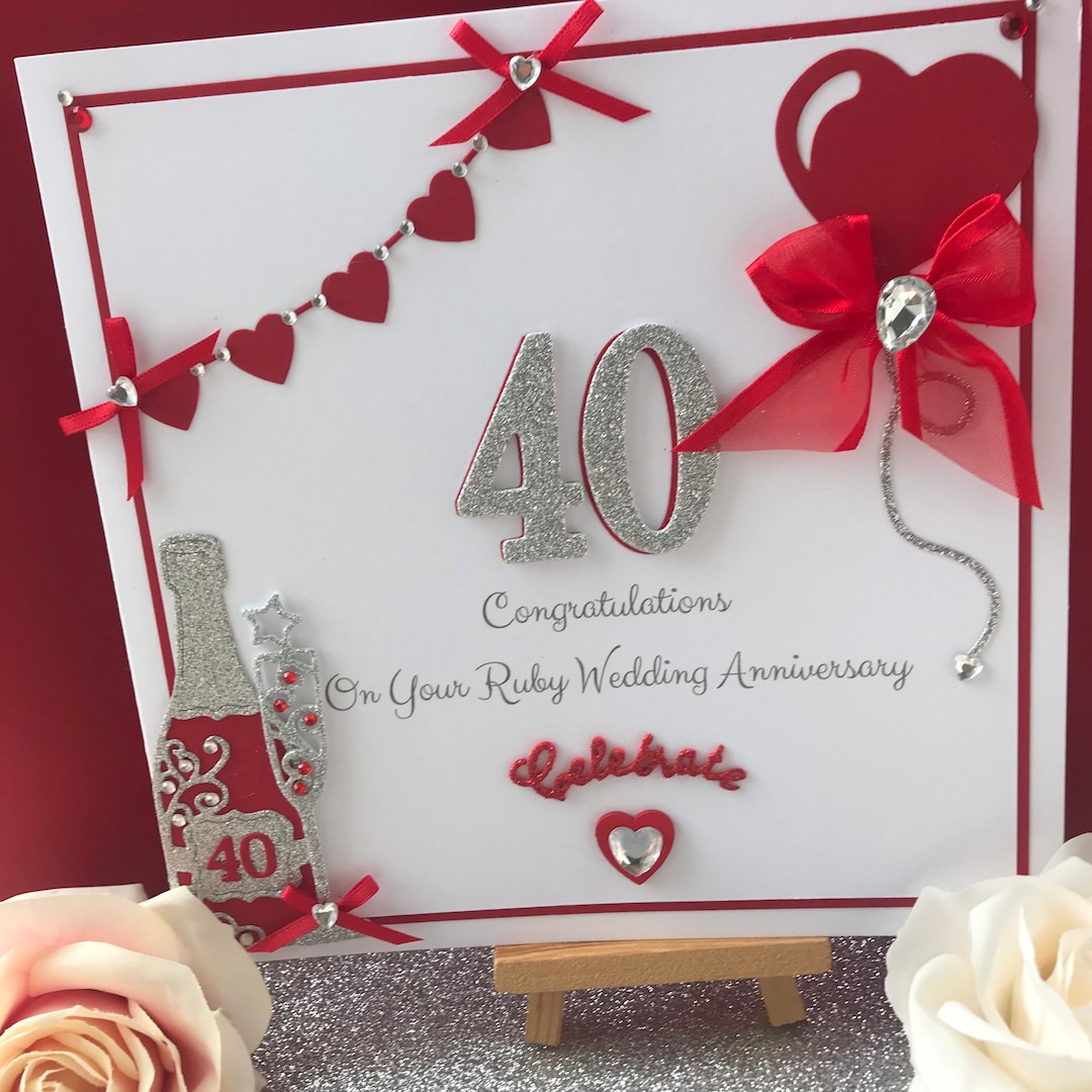 Large Boxed Luxury Personalised Ruby Wedding Anniversary Card. Card ...